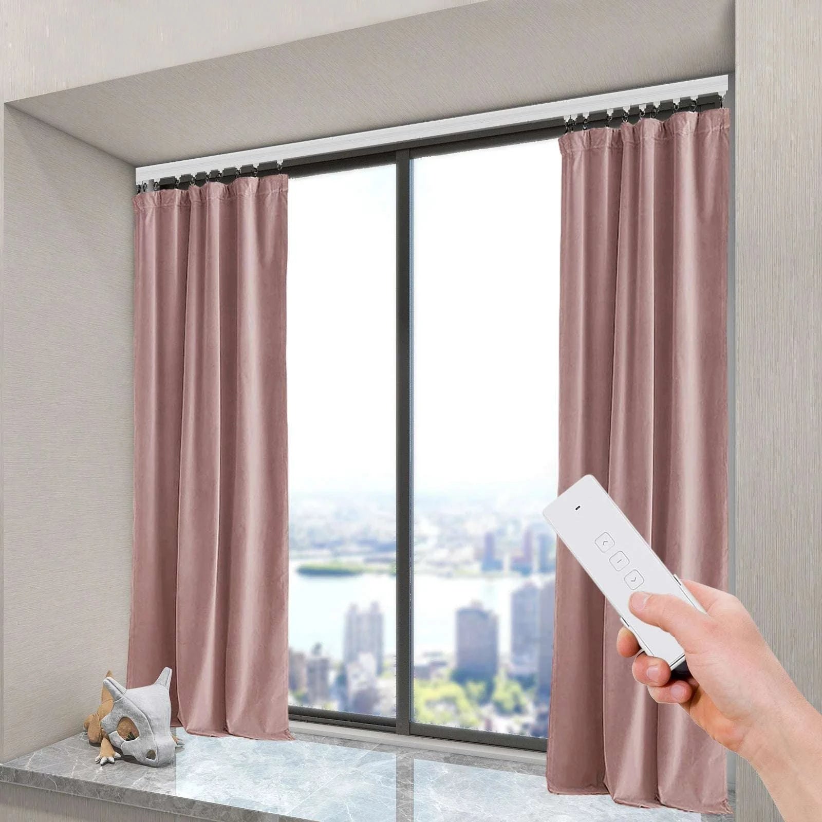 Smart Motorized Curtain Track with Remote, Timer & Quiet 13ft Rail-White / United States