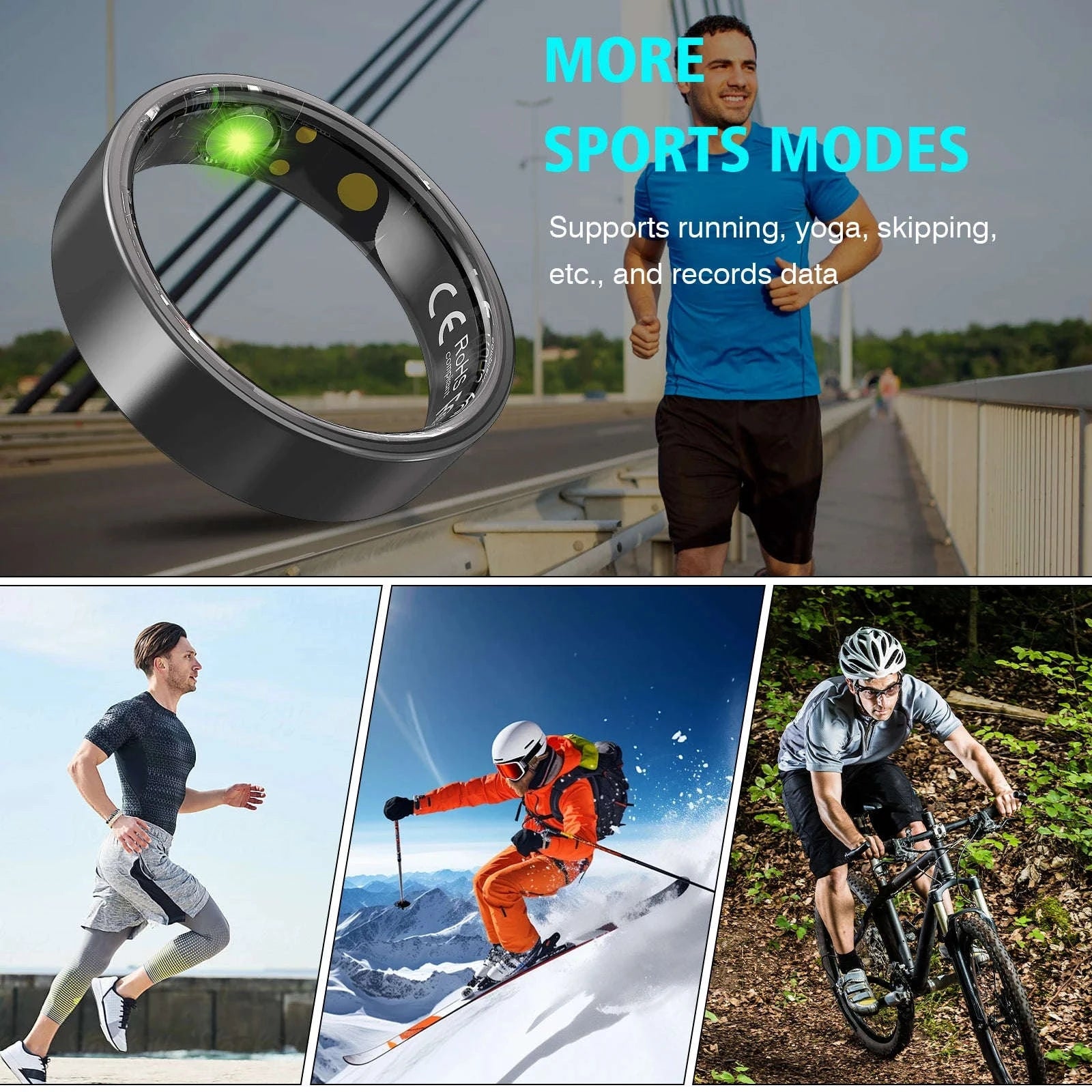 Smart Ring with Charging Case, Heart Rate, Blood Oxygen, Blood Pressure and Sleep Monitoring, 5ATM Waterproof-Sliver / 9 / United States