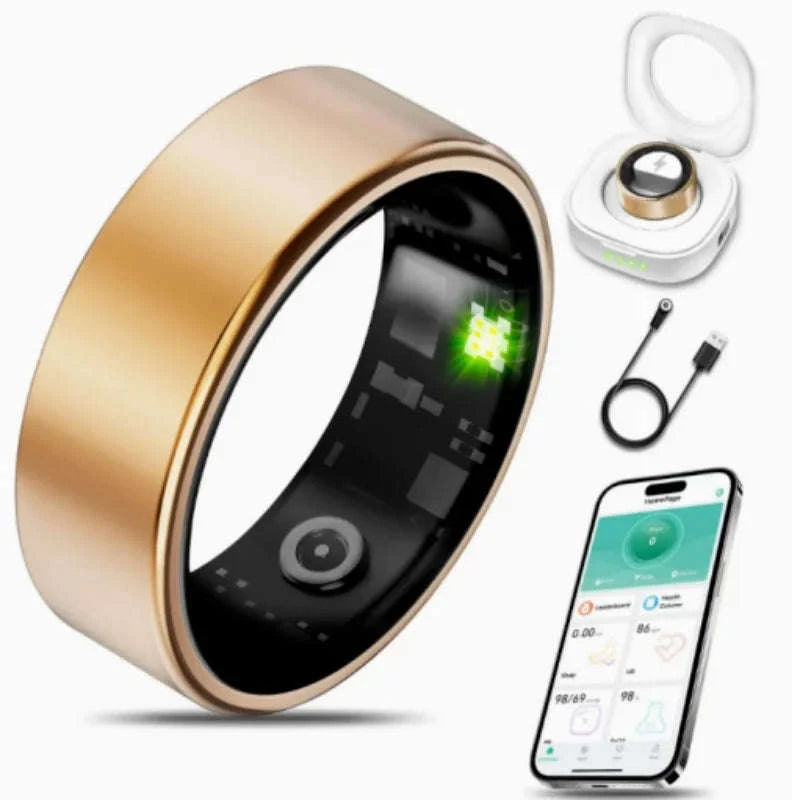 Smart Ring with Charging Case, Heart Rate, Blood Oxygen, Blood Pressure and Sleep Monitoring, 5ATM Waterproof-Sliver / 9 / United States