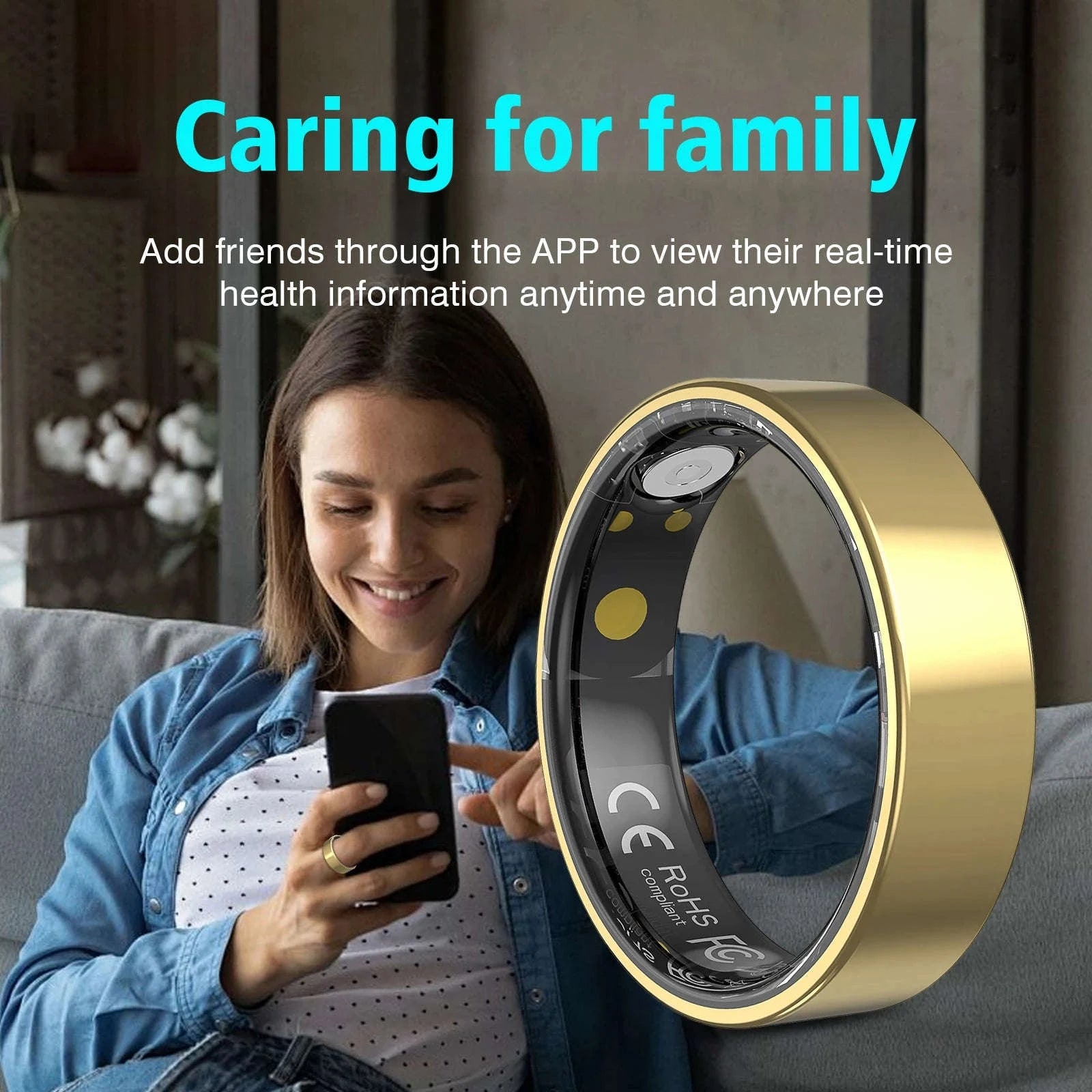 Smart Ring with Charging Case, Heart Rate, Blood Oxygen, Blood Pressure and Sleep Monitoring, 5ATM Waterproof-Sliver / 9 / United States