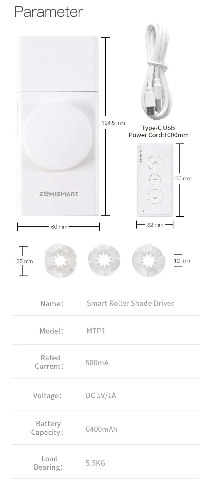 Smart Roller Shade Driver with Matter Thread & Voice Control-Driver with remote / United States