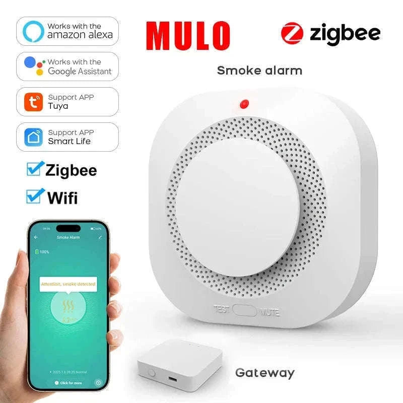 Smart Smoke Detector with App Alerts ZigBee or WiFi Fire Alarm Sensor-