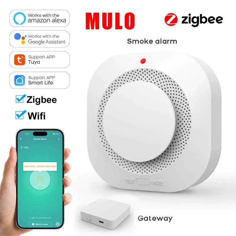 Smart Smoke Detector with App Alerts ZigBee or WiFi Fire Alarm Sensor-Zigbee Smoke Sensor
