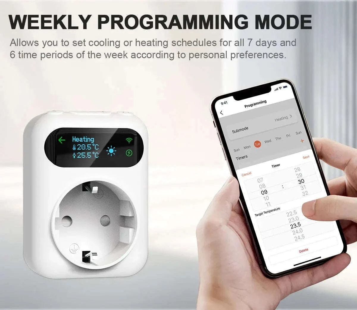 Smart Thermostat Socket Plug for Heating and Cooling Control-WiFi / 110-240V