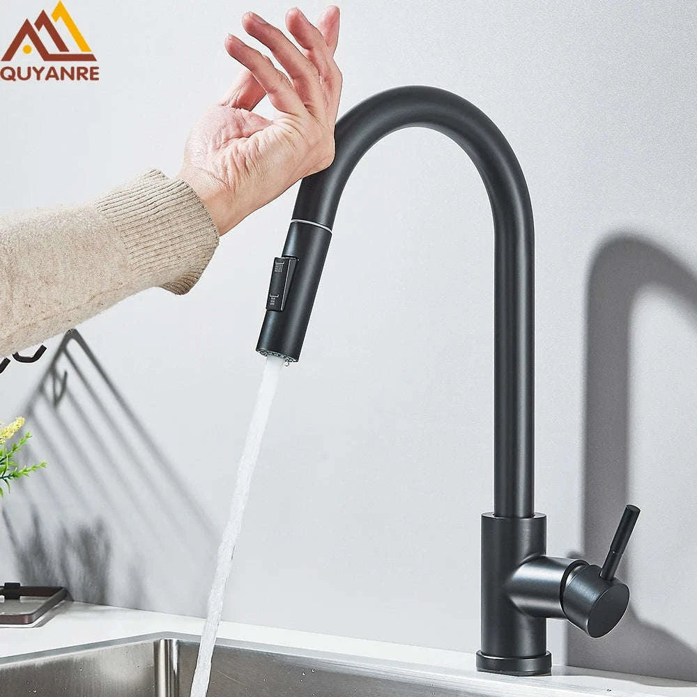 Smart Touch Sensor Kitchen Faucet with Pull-Out 360° Rotation-Matte Black / UNITED KINGDOM