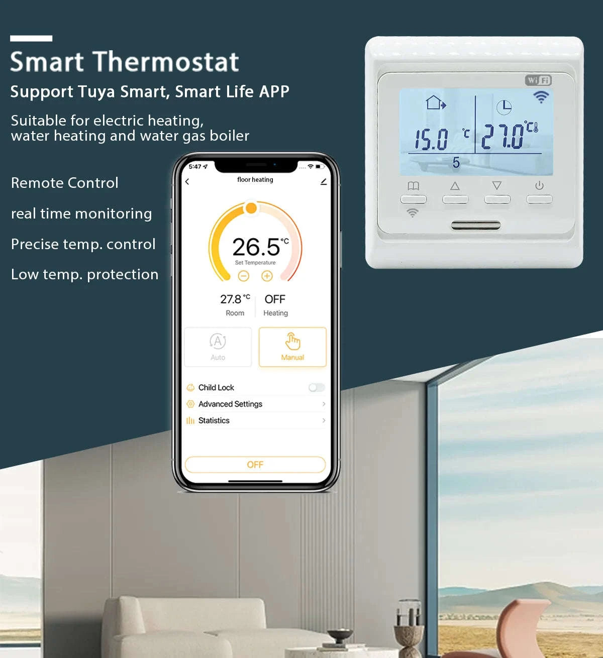 Smart WiFi Underfloor Heating Thermostat-Electric Non WIFI / CHINA