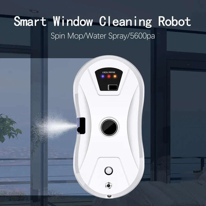 Smart Window Cleaning Robot 5600Pa with Ultrasonic Spray & Remote-WHITE / EU / france|Yes