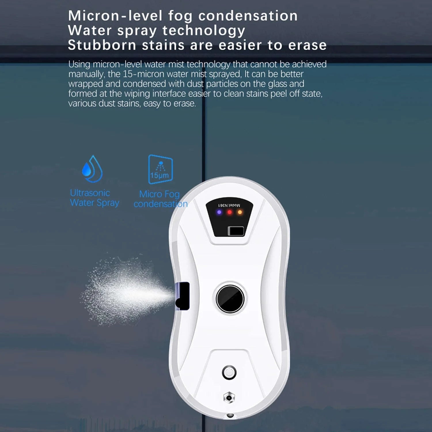 Smart Window Cleaning Robot 5600Pa with Ultrasonic Spray & Remote-WHITE / EU / france|Yes