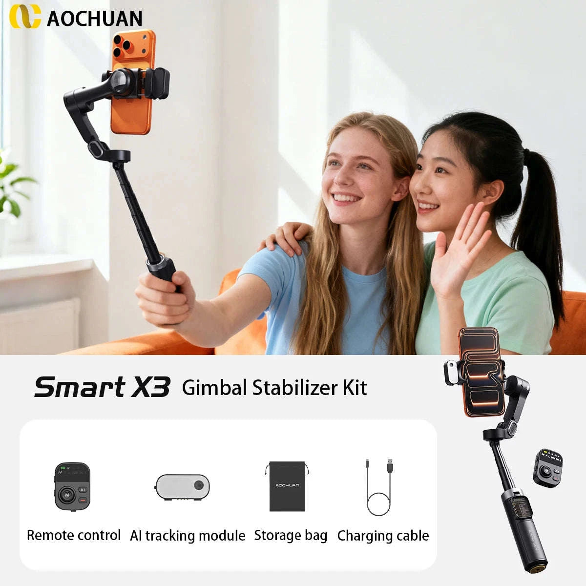 Smart X3 3‑Axis Gimbal Stabilizer with Remote-Black AI / China Mainland