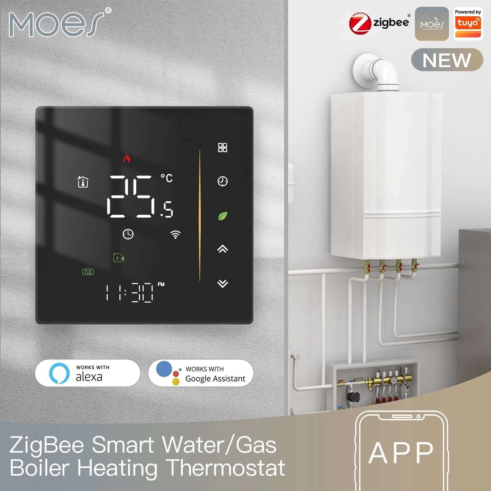 Smart Zigbee Thermostat for Floor & Boiler Heating-water heating white / MOES