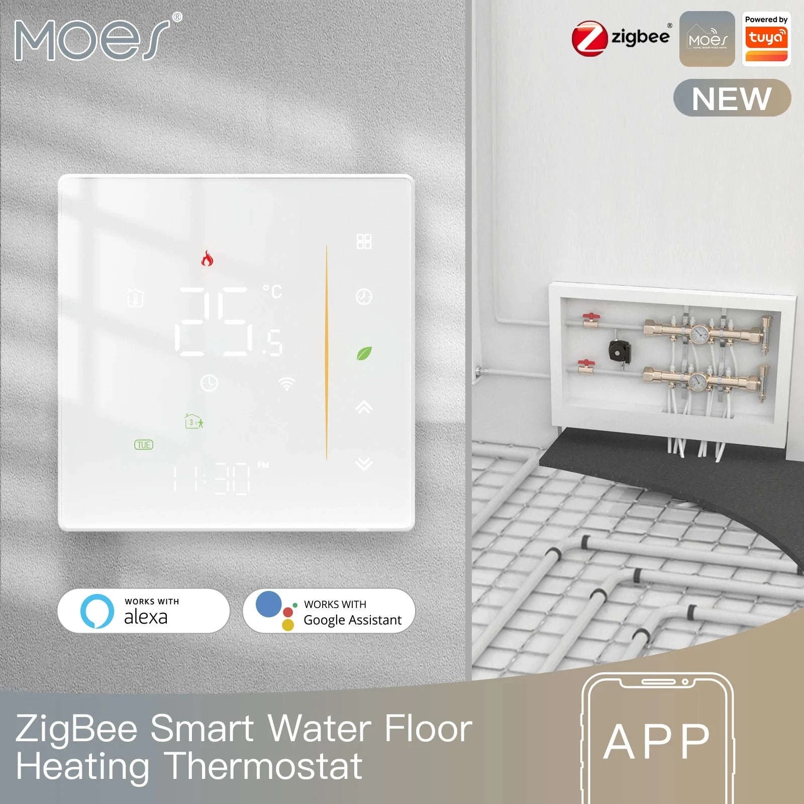 Smart Zigbee Thermostat for Floor & Boiler Heating-water heating white / MOES