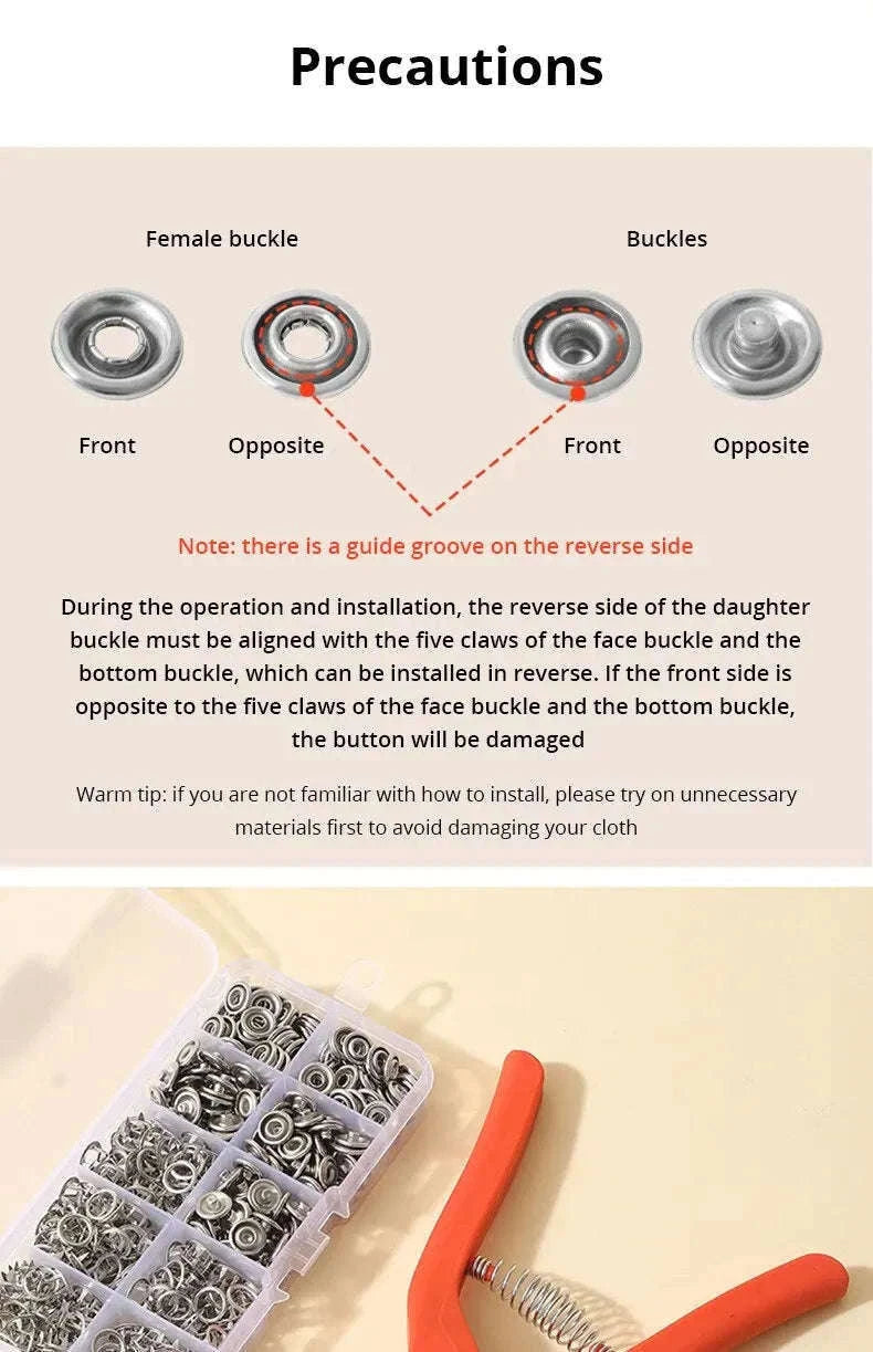 Snap Button Kit with Hand Pliers for Clothes and DIY Repairs-A
