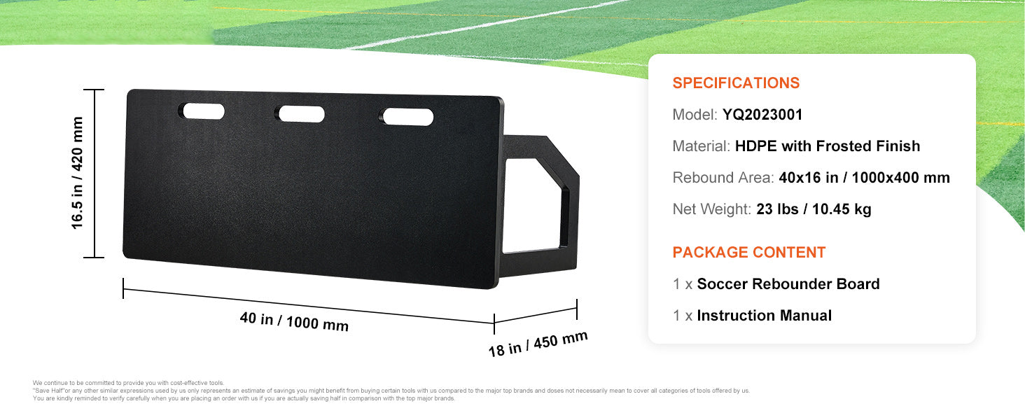 SucceBuy 40"×16" Reboundovací deska na fotbal s 2 úhly odrazu, skládací HDPE — odrazová deska pro přihrávky a střelbu