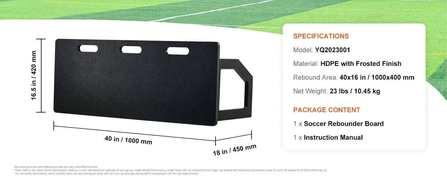 Soccer Rebounder Board 40x16 Inch Foldable Training Kickback Wall-United States