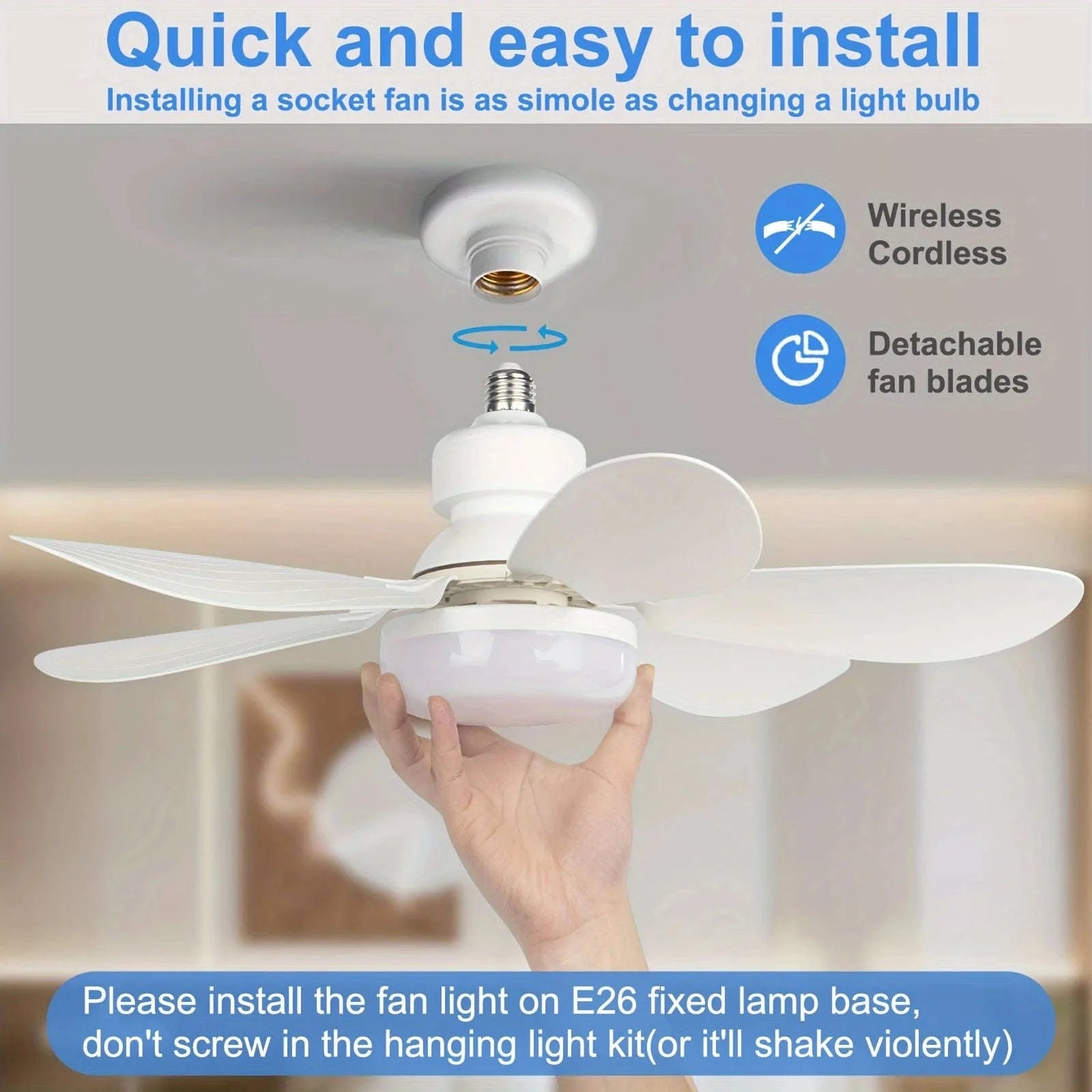 Socket Fan Light with Remote Control-40W White Fan Light / 85-265V