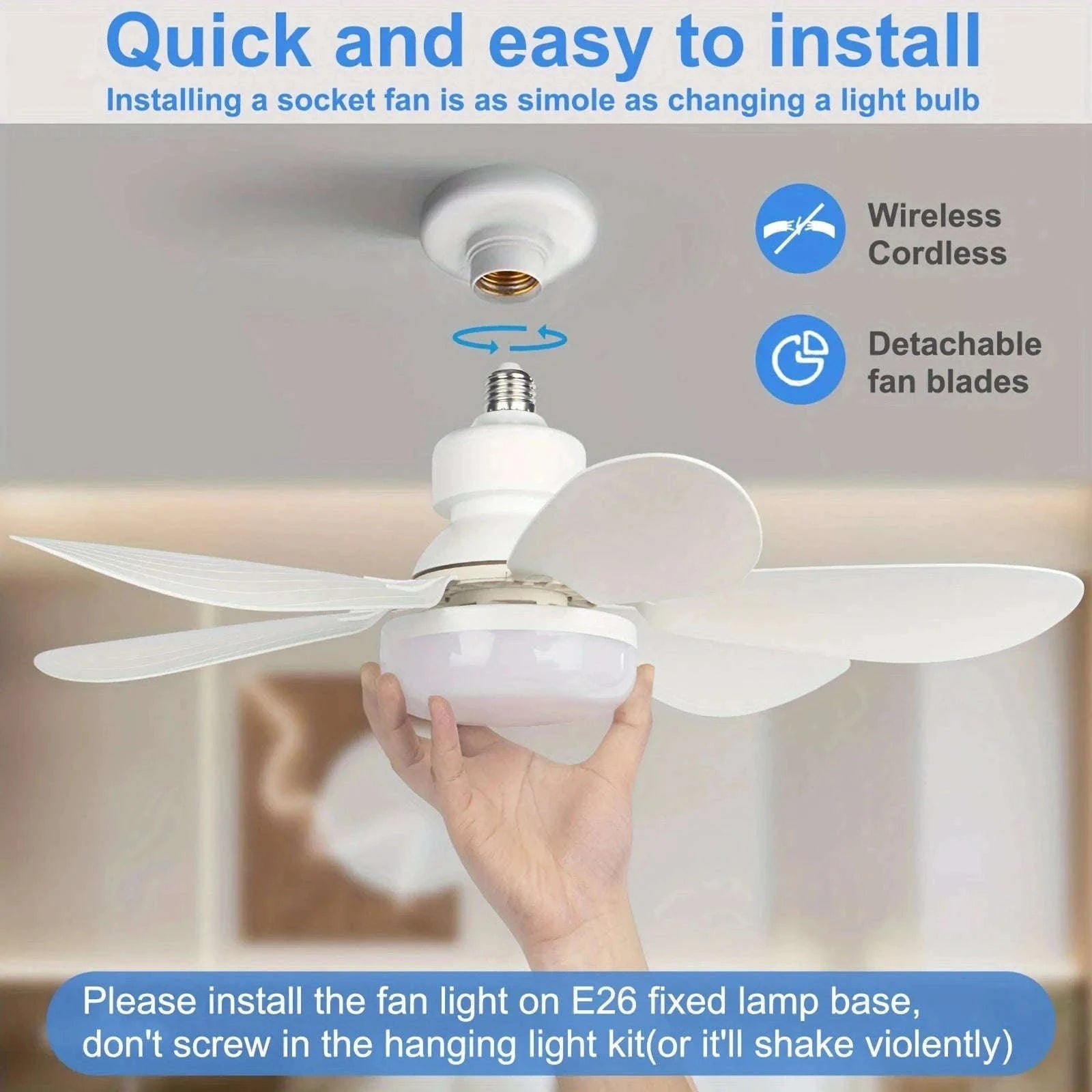 Socket Fan Light with Remote Control for Small Rooms-40W White Fan Light / 85-265V