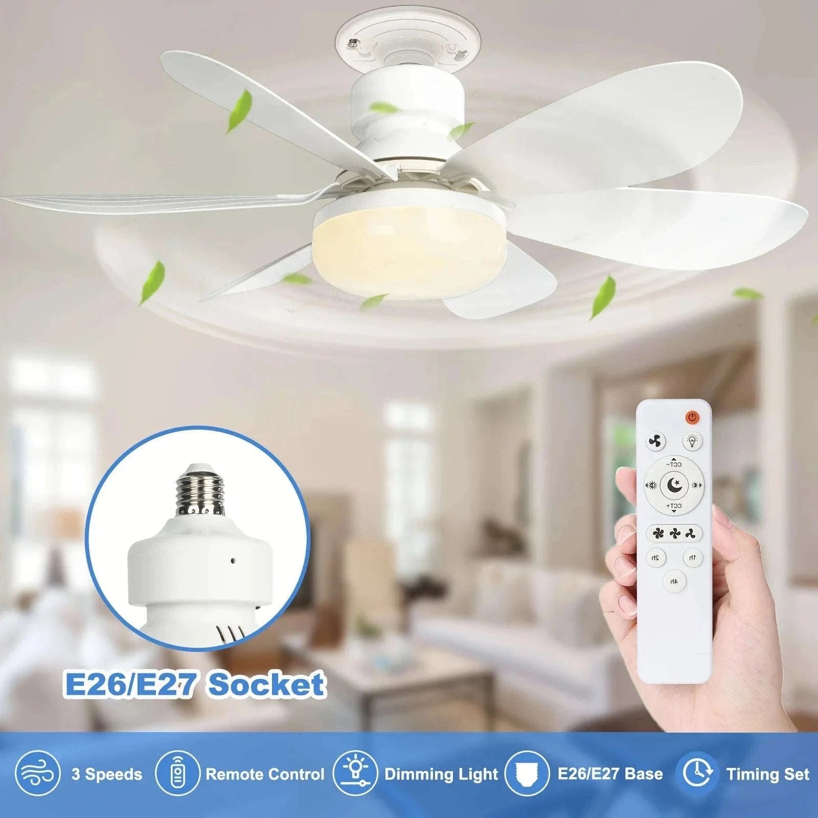 Socket Fan Light with Remote Control for Small Rooms-40W White Fan Light / 85-265V