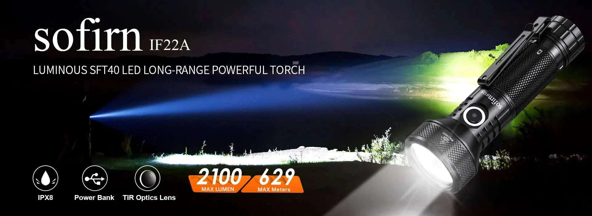 Sofirn IF22A 2100 Lumen Long Range USB-C Rechargeable Flashlight-with 21700 battery / 6000-6500K / United States