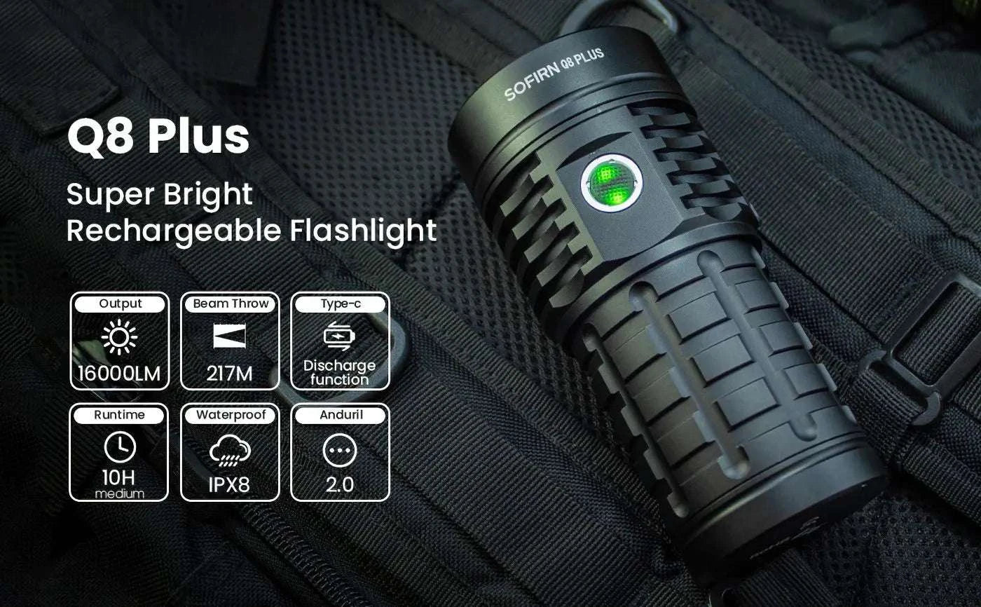 Sofirn Q8 Plus 16000 Lumen Rechargeable LED Flashlight USB-C-5000K-5300K / United States