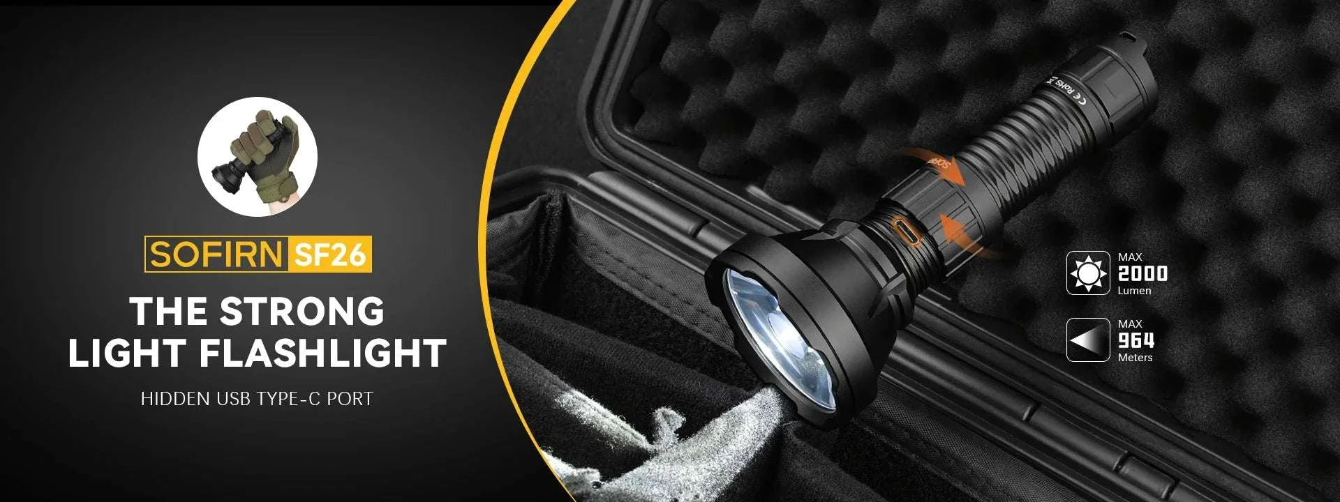 Sofirn SF26 2000 Lumen Tactical Flashlight USB-C Rechargeable-