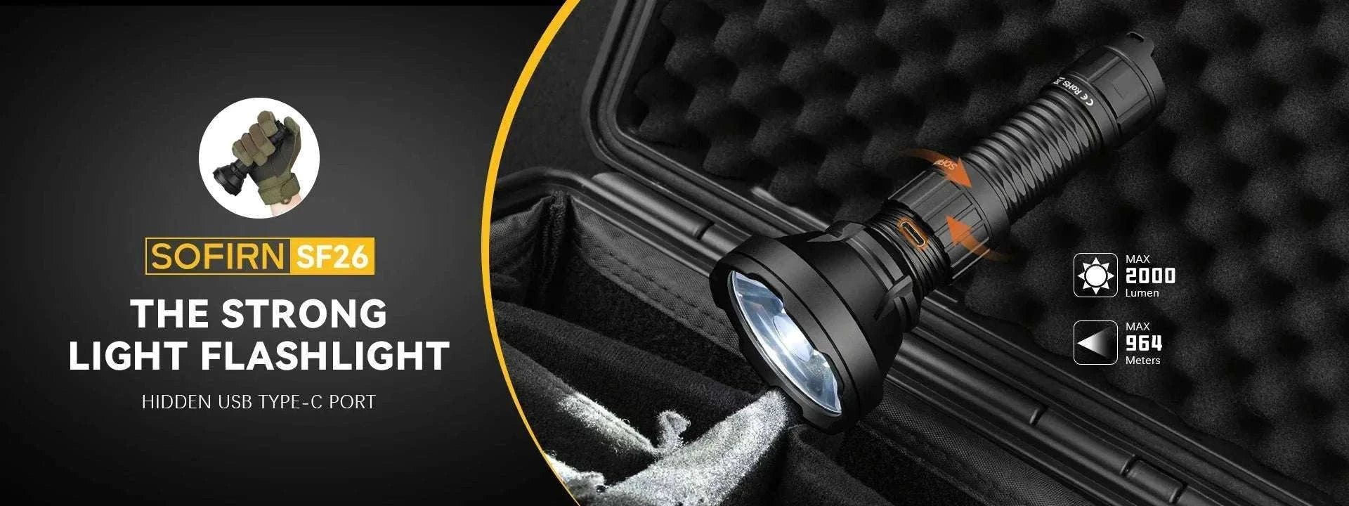 Sofirn SF26 2000 Lumen Tactical Flashlight USB-C Rechargeable-with 21700 battery / Poland