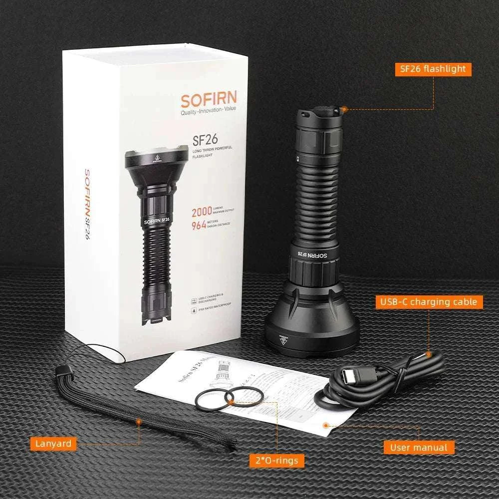 Sofirn SF26 2000 Lumen Tactical Flashlight USB-C Rechargeable-with 21700 battery / Poland