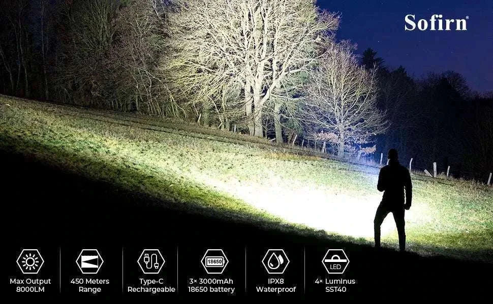 Sofirn SP36 Pro 8000lm USB-C Rechargeable LED Flashlight-with 18650 battery / 6000-6500K / United States