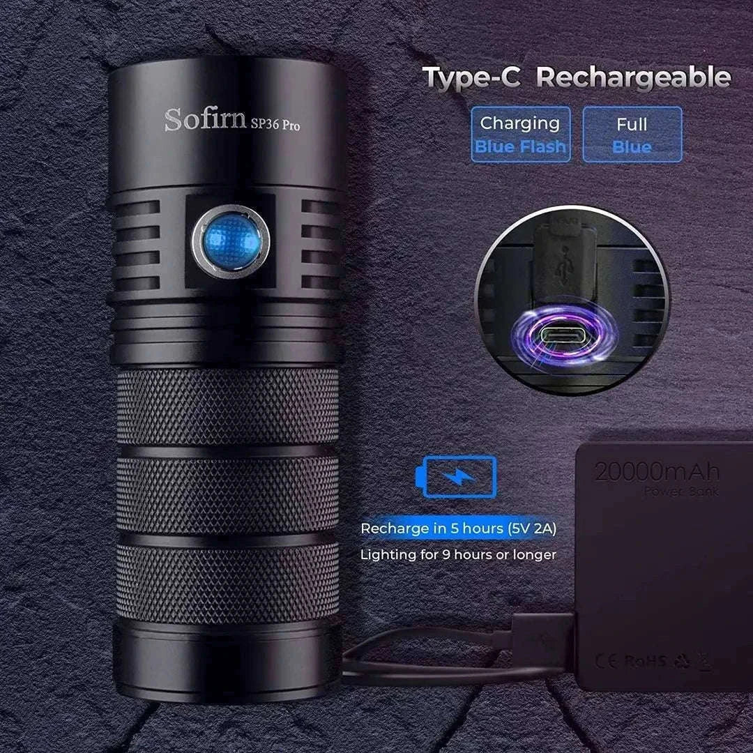 Sofirn SP36 Pro 8000lm USB-C Rechargeable LED Flashlight-with 18650 battery / 6000-6500K / United States