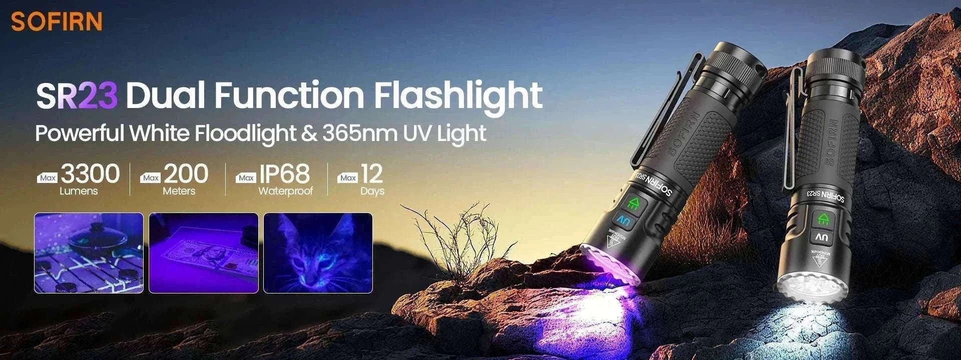 Sofirn SR23 3300LM Dual Light Flashlight with UV 365nm USB-C-6500-7000K / Poland