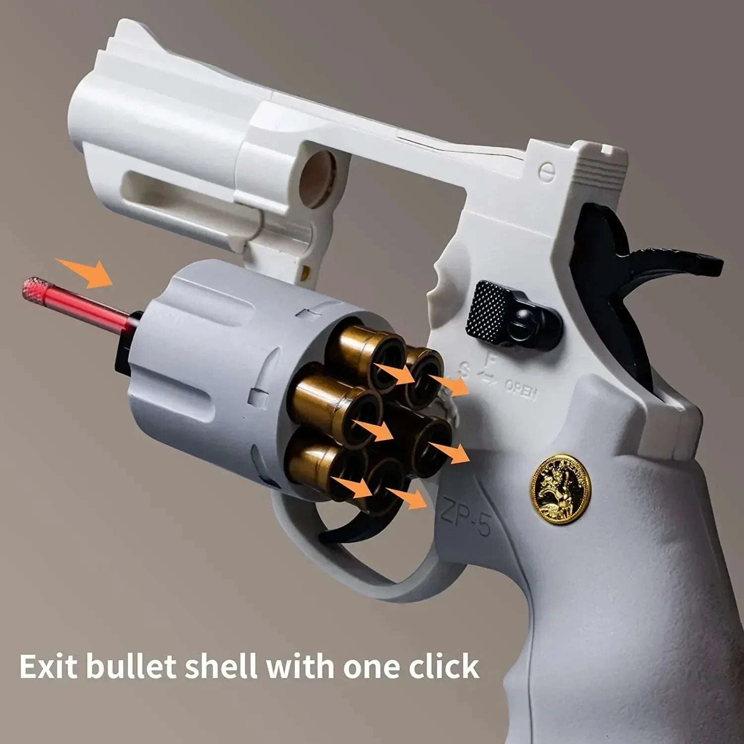 Soft Bullet Revolver Toy Pistol with Repeating Action for Ages 14+-357-Grey-23cm