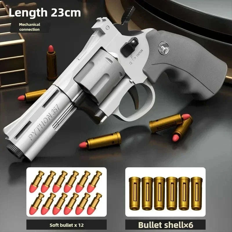 Soft Bullet Revolver Toy Pistol with Repeating Action for Ages 14+-357-Grey-23cm