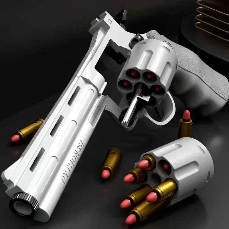 Soft Bullet Revolver Toy Pistol with Repeating Action for Ages 14+-357-Grey-23cm