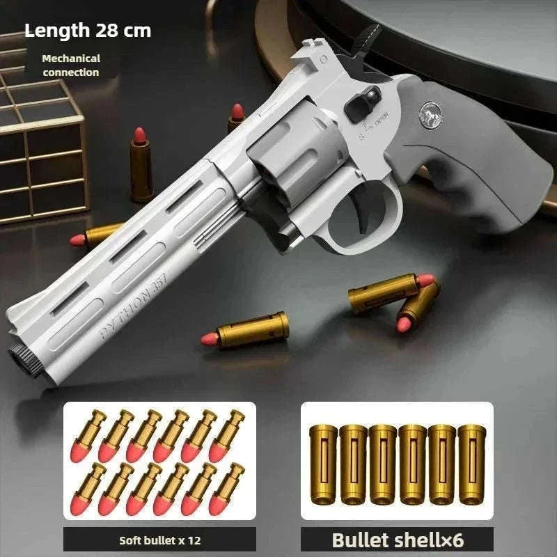 Soft Bullet Revolver Toy Pistol with Repeating Action for Ages 14+-357-Grey-23cm