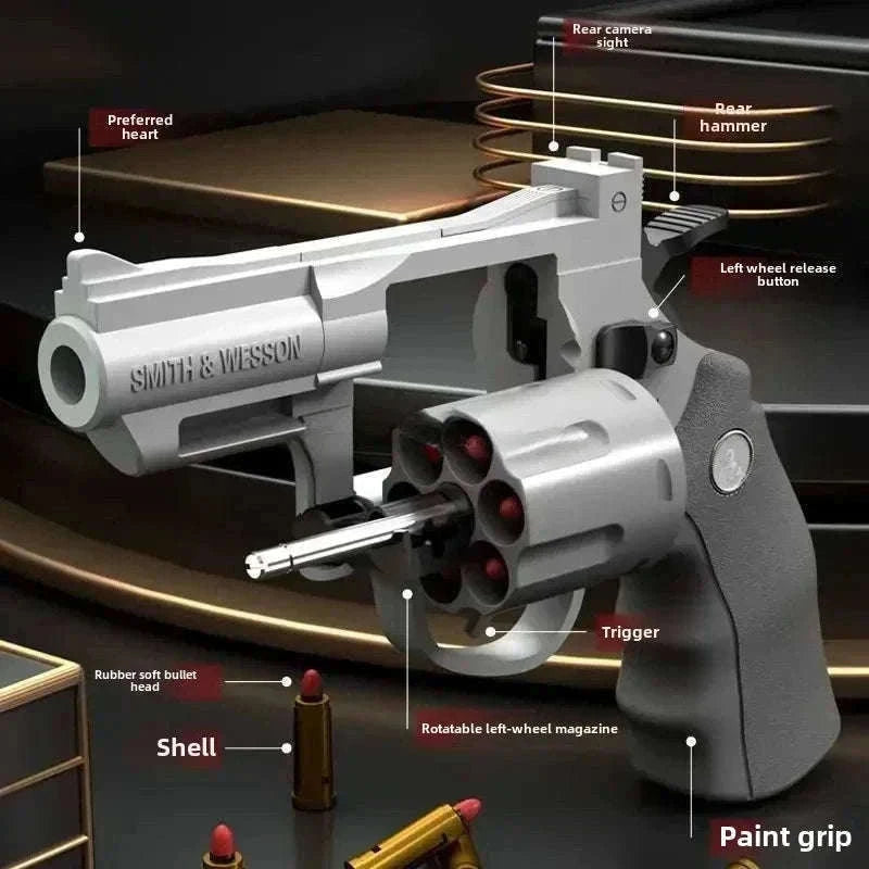 Soft Bullet Revolver Toy Pistol with Repeating Action for Ages 14+-357-Grey-23cm