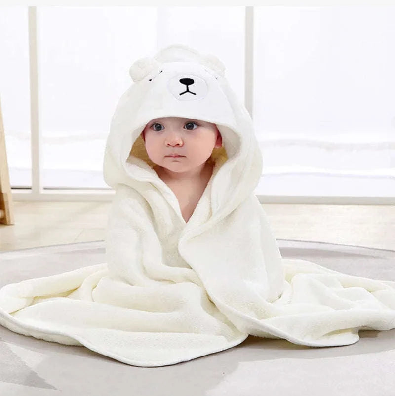 Soft Cartoon Animal Baby Hooded Towel-white bear