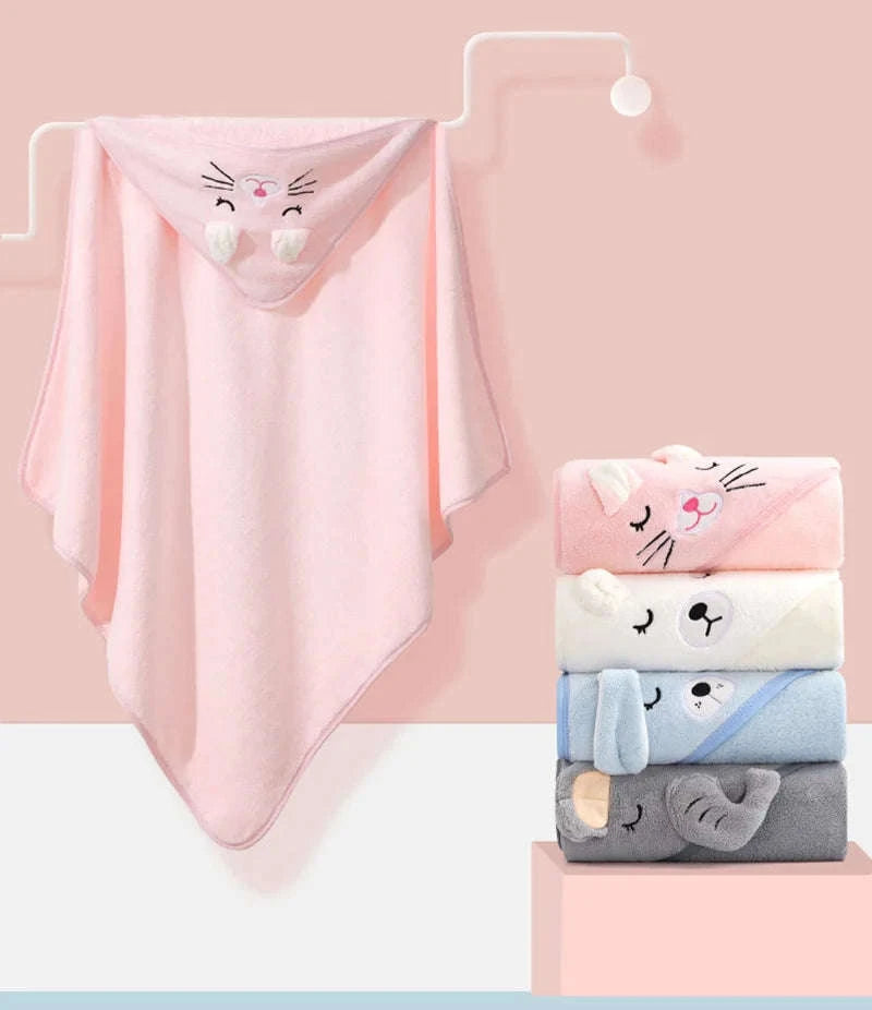 Soft Cartoon Animal Baby Hooded Towel-white bear