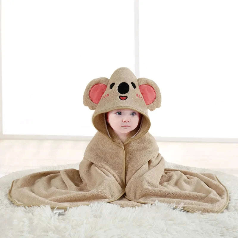 Soft Toddler Bathrobe with Hooded Cartoon Design-GRAY
