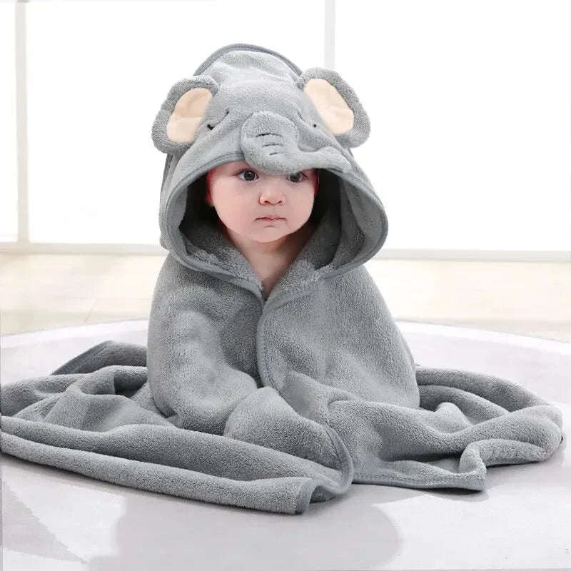 Soft Toddler Bathrobe with Hooded Cartoon Design-GRAY