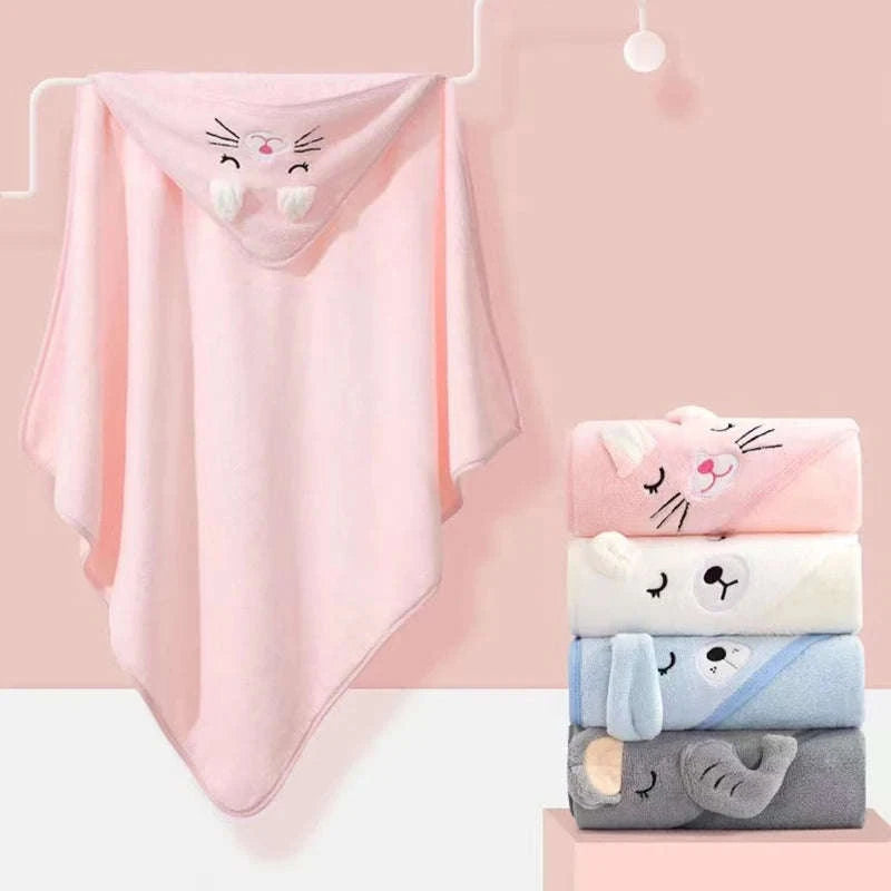 Soft Toddler Bathrobe with Hooded Cartoon Design-GRAY