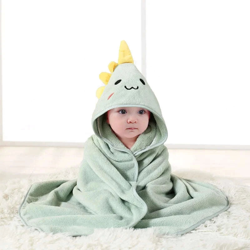 Soft Toddler Bathrobe with Hooded Cartoon Design-GRAY