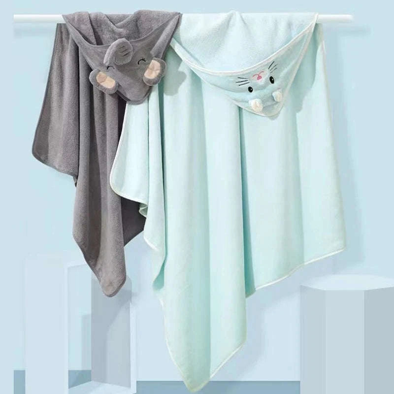 Soft Toddler Bathrobe with Hooded Cartoon Design-GRAY