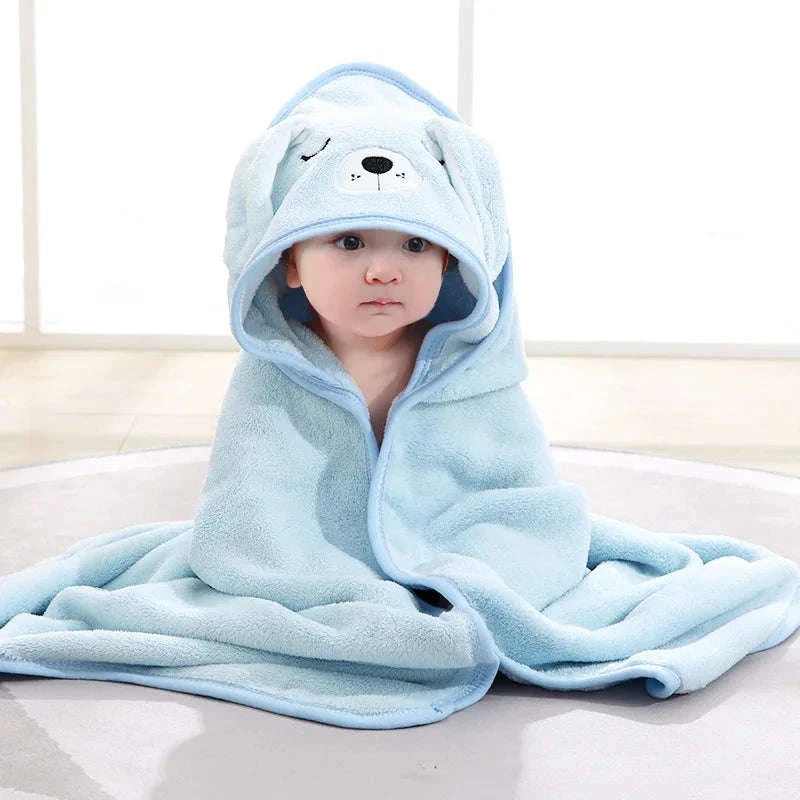 Soft Toddler Bathrobe with Hooded Cartoon Design-GRAY