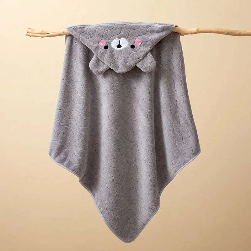 Soft Toddler Bathrobe with Hooded Cartoon Design-GRAY