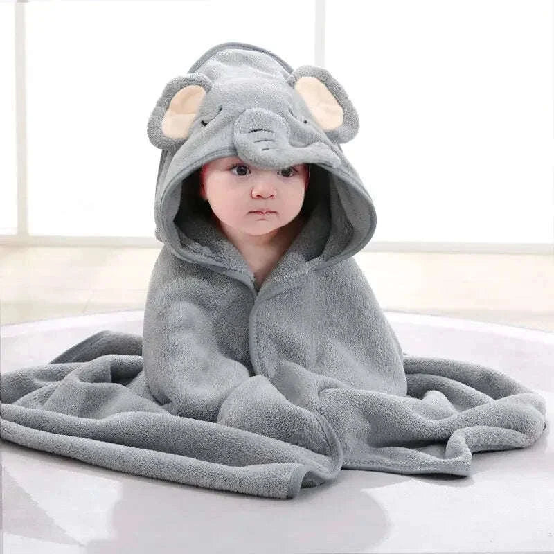 Soft Toddler Hooded Bathrobe with Cartoon Design-GRAY