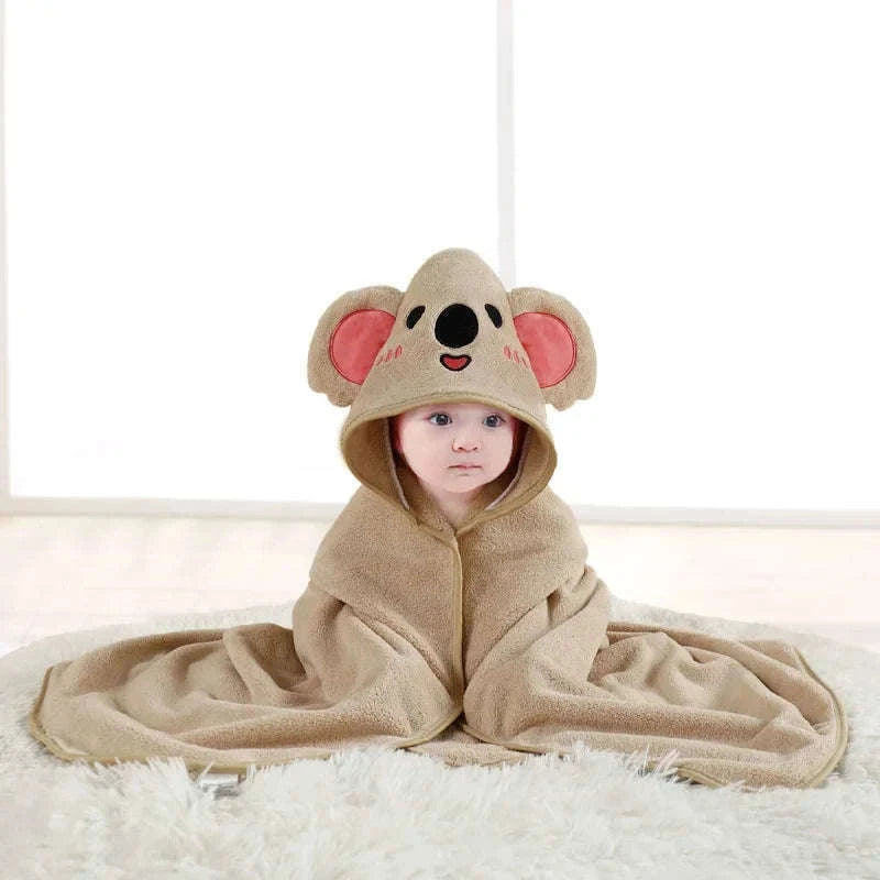 Soft Toddler Hooded Bathrobe with Cartoon Design-GRAY