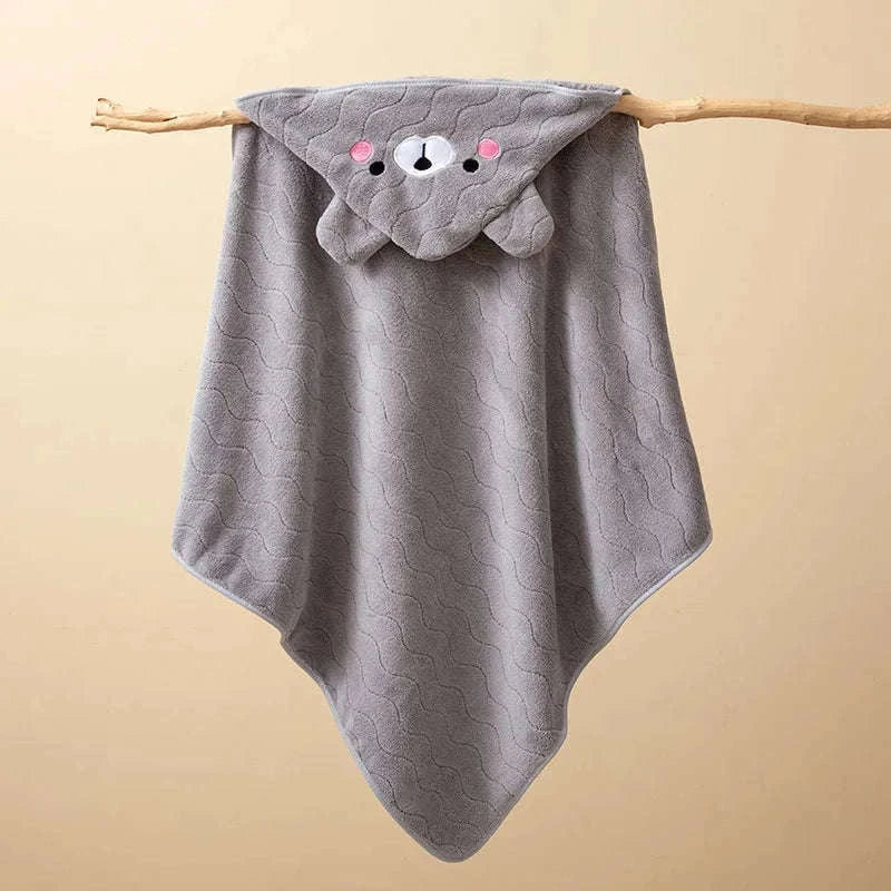 Soft Toddler Hooded Bathrobe with Cartoon Design-GRAY