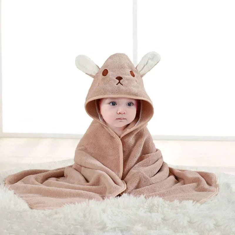 Soft Toddler Hooded Bathrobe with Cartoon Design-GRAY