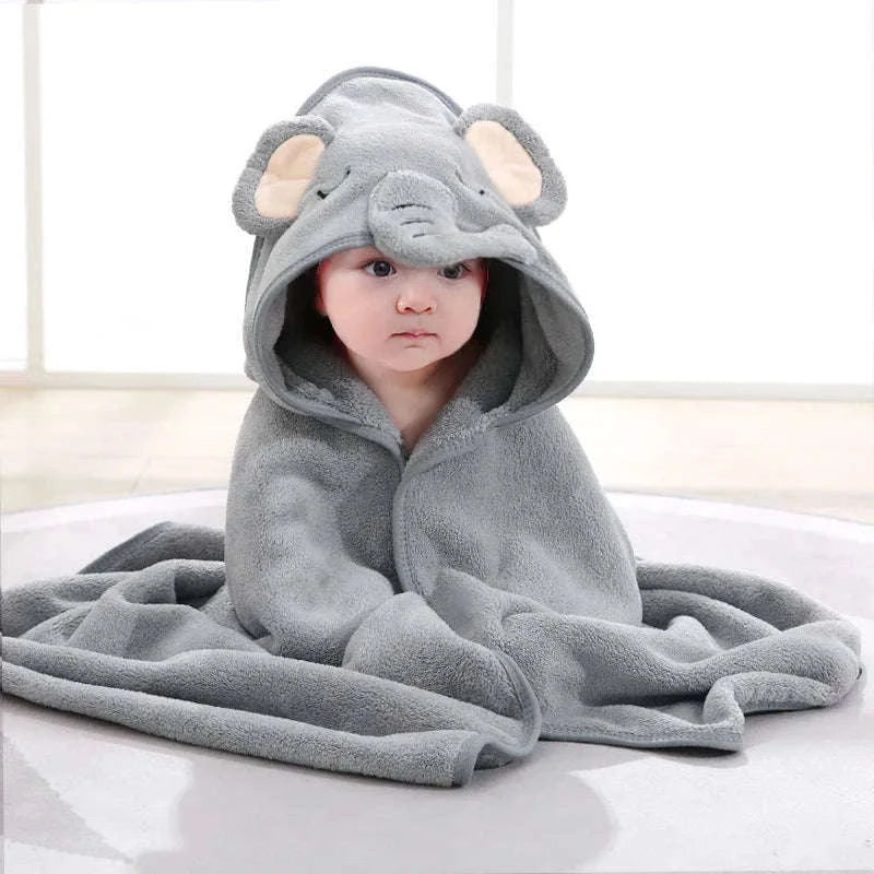 Soft Toddler Hooded Bathrobe with Cartoon Design-GRAY