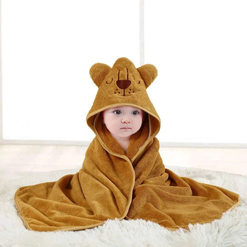Soft Toddler Hooded Bathrobe with Cartoon Design-GRAY