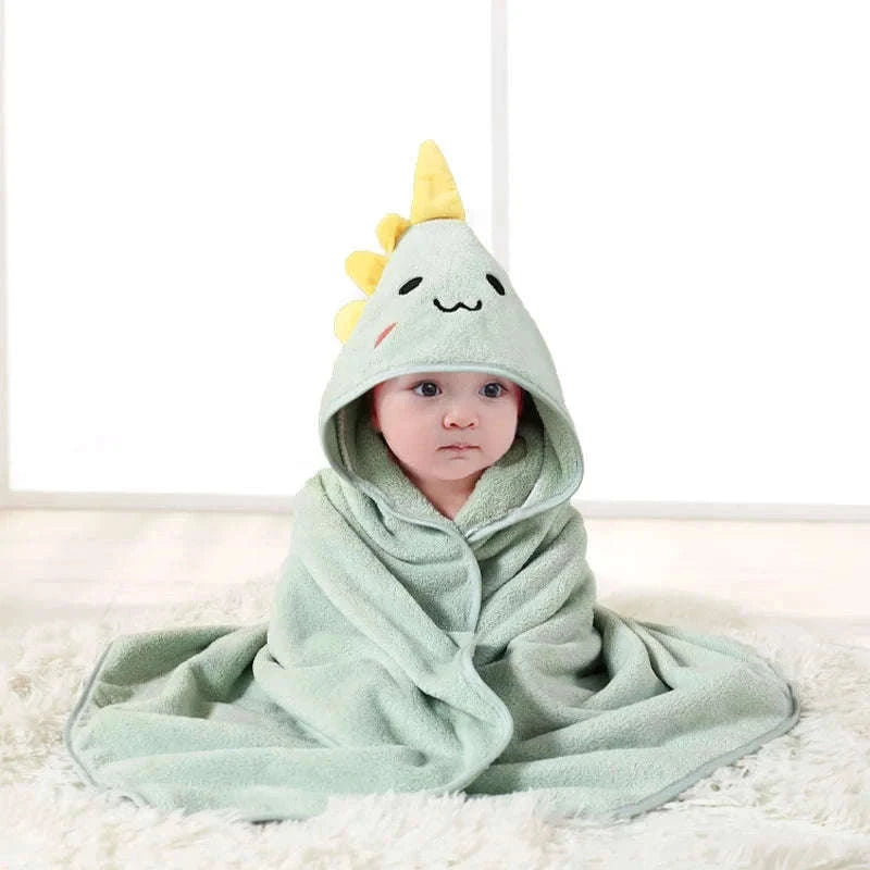 Soft Toddler Hooded Bathrobe with Cartoon Design-GRAY